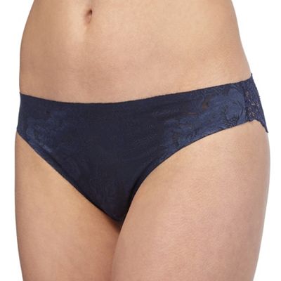 Blue floral jacquard lace 'Lily' invisible Brazilian knickers